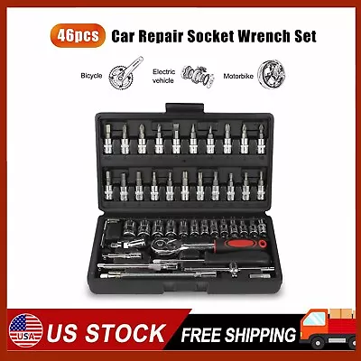46-Piece Car Repair Ratchet Wrench Socket Tool Set METRIC/SAE 1/4  Drive W/ Case • $16.98