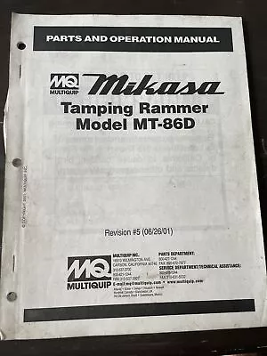 Mikasa Multiquip MT-86D Tamping Rammer Jumping Jack Parts Operational Manual • $54.99