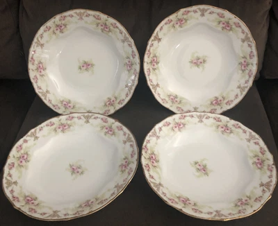 $34.99 • Buy Set (4) Elite Limoges Antique Pink Flowers Large Rim 9.25” Bowl Double Rose