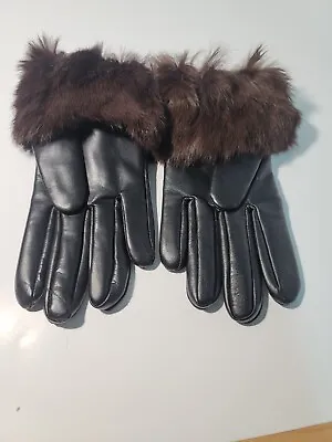 Vintage VAN RAALTE Black Driving Gloves Rabbit Fur Trim Lined Sz B  • $35