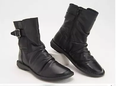 Eu 36 Miz Mooz Leather Wide Width Buckled Mid Boots - Parade Black A521442 • $99.99