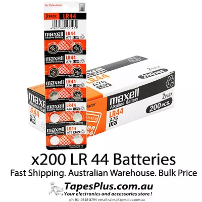 200 X Maxell LR44 Genuine 0%Hg Battery A76/AG13 Button Cell Batteries • $89.95