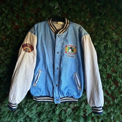 $150 • Buy Disney Mickey Mouse Letterman Denim Jacket Embroidered