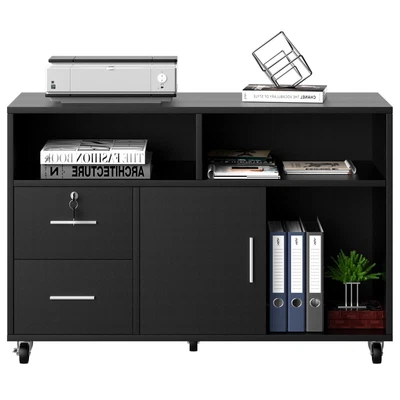 $79.99 • Buy Printer Stand Wood Lateral File Cabinet With 2 Drawer And 3 Open Storage Shelf
