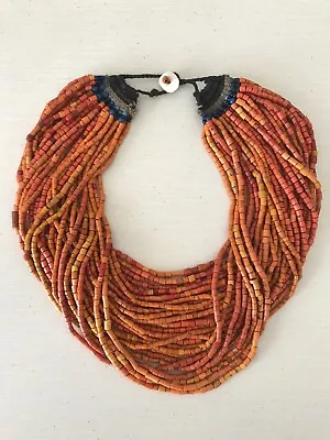 Antique Naga Tribal 32 Strand Glass Coral Bead Necklace 420g Bone Closure Orange • $1200