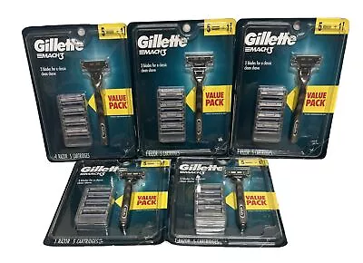 LOT OF 5 Gillette Mach 3  1 Razor Plus 5 Cartridges (5 Razors & 25 Cartridges) • $49.77