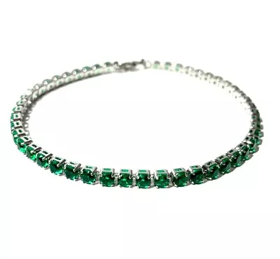 New Macy's Silver Plated Cubic Zirconia Simulated Emerald Tennis Bracelet 7.25  • $21.27