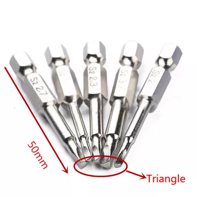 5 Piece Magnetic Triangle Head Screwdriver Bit Set S2 Steel  1/4  Hex Shank 50mm • £5.95