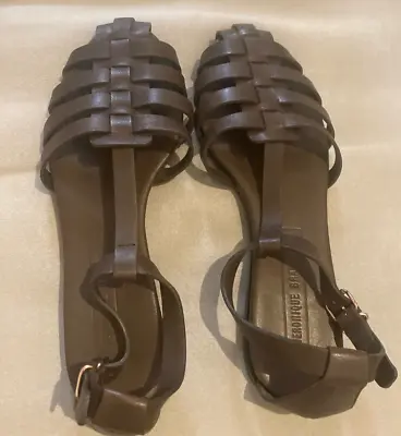 VERONIQUE BRANQUINHO Dark Brown Leather Flat Sandals Women Size 38 Made In Italy • $45