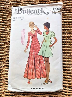 Vintage 1970s Butterick Sewing Pattern 6950 Long Maxi Flirty Tea Dress Size 8 • £3.99