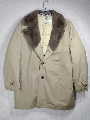 Vintage LL Bean Mens Sz 46 Goose Down Coat Fur Collar Beige Freeport ME • $69