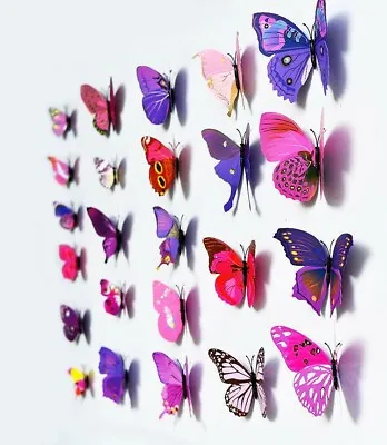 12 Pcs 3D Butterfly Wall Stickers Art Decal Home Room Decorations Decor Kids • £3.59