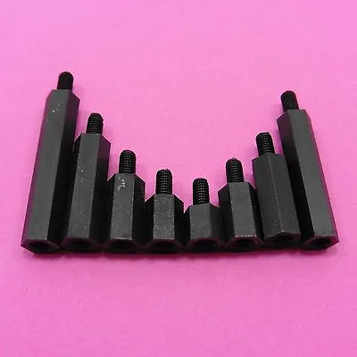 Black Male Pillars M3 Nylon Plastic Studs Hex Standoff Spacers Hexagonal  • £2.68