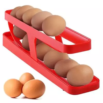 Refrigerator Egg Dispenser Auto Rolling Egg Holder 2-Tier Storage  Rack • £7.69