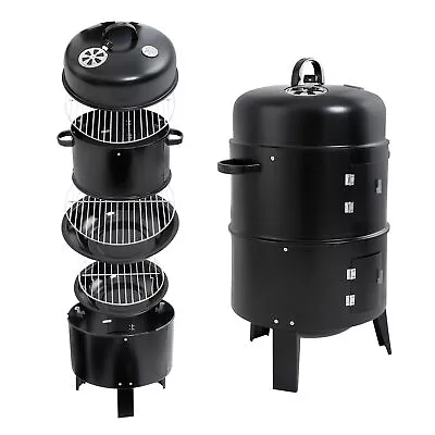 32  Charcoal Smoker BBQ Grill 3IN1 Outdoor Vertical Smoke Portable Meat Cooker • $59.99