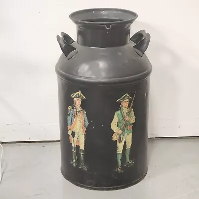 Metal Dairy Milk Can Saginaw Creamery American Art Soldiers Painted Vintage 1945 • $200.24