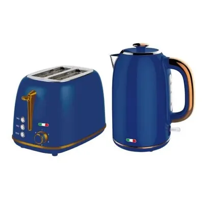 Vintage Electric Kettle & 2 Slice Toaster SET Combo Stainless Steel Copper Blue • $129.99