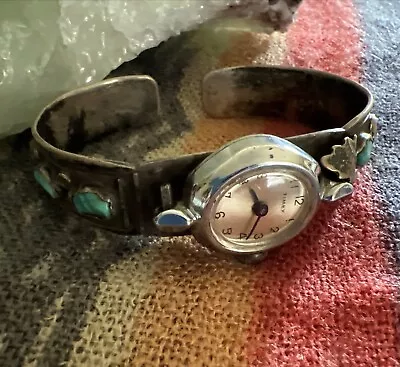 Native American Navajo VJC Old Pawn 6 Stone Turquoise Sterling Silver Watch Cuff • $65