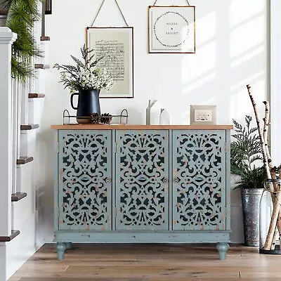 Accent Storage Cabinet Sideboard Buffet Distressed Farmhouse 3 Doors Living Room • $235.99