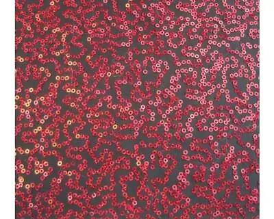 Luxury Sequin Dance Wear Stretch Fabric Material - BLACK RED • $249.67