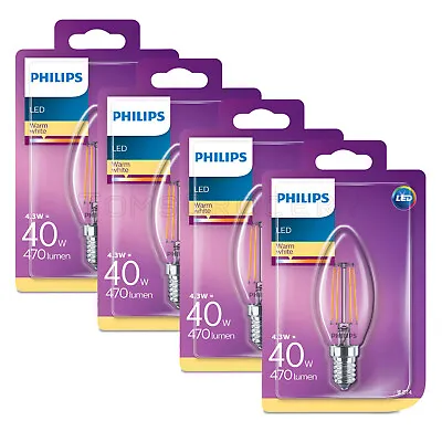 4 X Philips LED Deco E14 4.3W 40W B35 Vintage Candle Bulbs Warm White A++ • $31.93