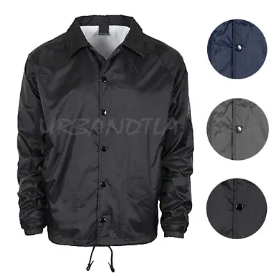 Men's Water Resistant Nylon Button Up Windbreaker Lightweight Coach Jacket • $31.95