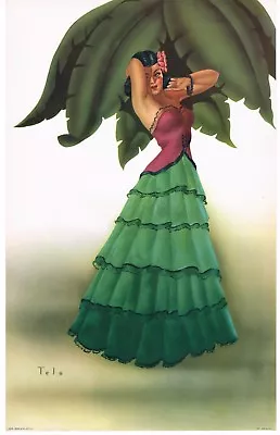 Genuine Vintage 1940 Print Telo Mexican Spanish Flamenco Dancer Pinup 10x16  G90 • $29.95