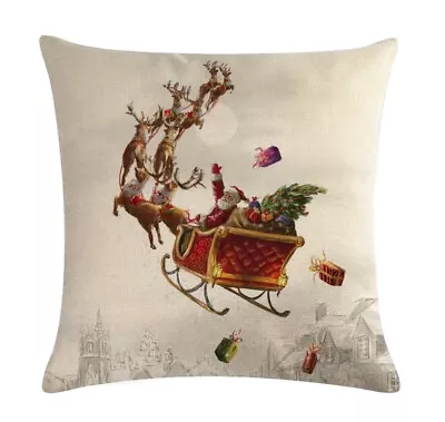 Santa Sleigh Christmas Vintage Christmas Throw Pillow Cover Winter Holiday Decor • $15.95