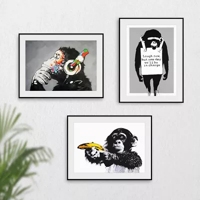 Banksy Wall Art Set Of 3 Prints Pictures Posters Artwork Monkey DJ Banana Gun • £10.99