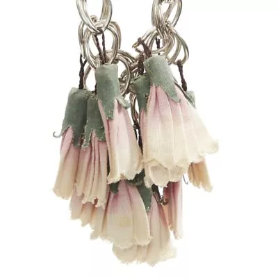 MARNI Green Pink Canvas Flower Tassel Silver Ring Chain Leather Trim Necklace • $68