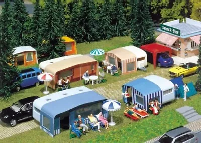 Faller 130503 Scale(s): 1:87 Scale HO Scale Camping Caravans 4 Kit - Tracked 48 • £52.49