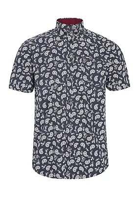 Mens Merc London Retro Mod Fit Short Sleeve Paisley Shirt Alpha - Black • £39.99