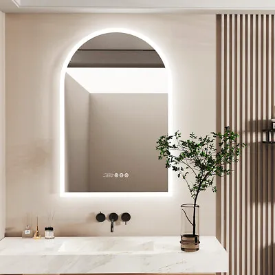 Vertical Arch-Shape LED Bathroom Mirror Backlit Frameless Lighted Mirror W/ Time • $219.95