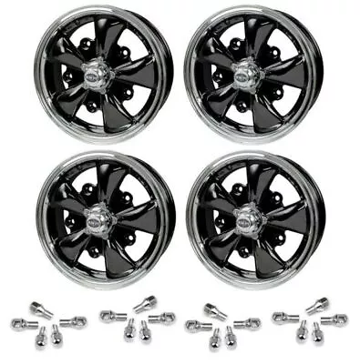 Set Of 4 15  X 5-1/2  Vw Bug 5 Lug Black Empi 5 Spoke Wheels & Lug Nuts • $753.95