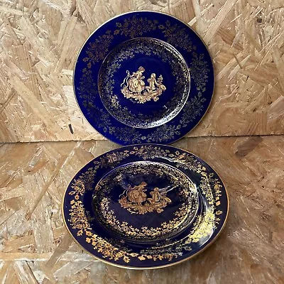 2 Vintage LIMOGES CASTEL Cobalt Blue 22ct Gold Decorative Side Tea Plate 15.5cm • £7.99