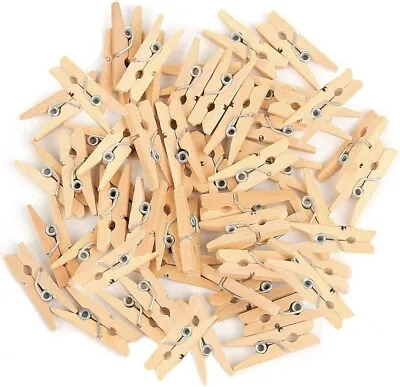 300 Mini Wooden Pegs Craft 25mm Hanging Wedding Photo Small Craft Clothes Clips • £7.49