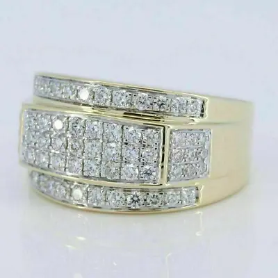 2.00 Ct Round-Cut Moissanite Men's Wedding Ring 14K Yellow Gold Plated • $124.80