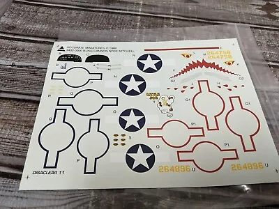 Accurate Miniatures 1/48th Scale B-25G Cannon Nose Mitchell Plane Decals  • $12.99