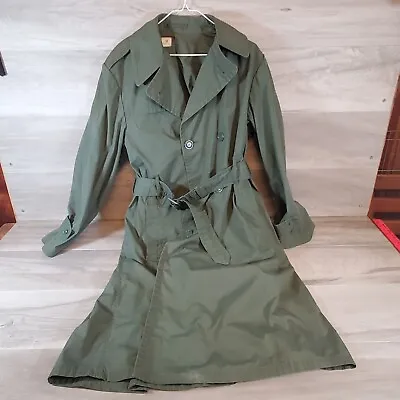 Army Military  Trench Coat Rain Belt Green 274  Rain Centre Size 38R War Costume • $45