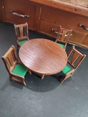 Dollhouse Miniature Round Wood Dining Room Table And 4 Chairs  • $16.99