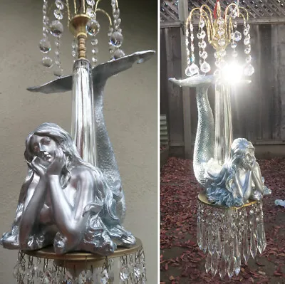 Mermaid Swag Lamp Chandelier Silver Glass Crystal Whimsical Beach House Unique! • $589