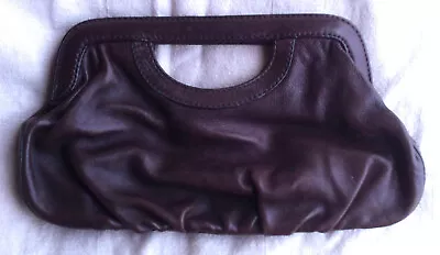 Linea Pelle Womens Chocolate Brown Magnetic Clamshell Clutch Purse Handbag EXC • $9.99