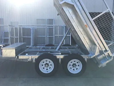 8 X 5 Hydraulic Tipper Galvanised Box Trailer Rated 3500kg ATM With 600mm Cage • $8650