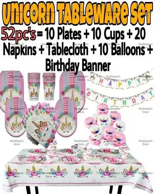 Unicorn Birthday Party Supplies Tableware Set Girls Children Decorations Balloon • £21.99