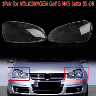 $52.98 • Buy For VW Volkswagen Golf5 MK5 2005-2009 Front Lens Cover Kit Headlight Left+ Right