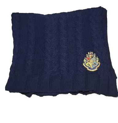 Harry Potter Blanket Cable Knit Throw With Hogwarts Crest Navy Blue 60  X 90  • £32.30