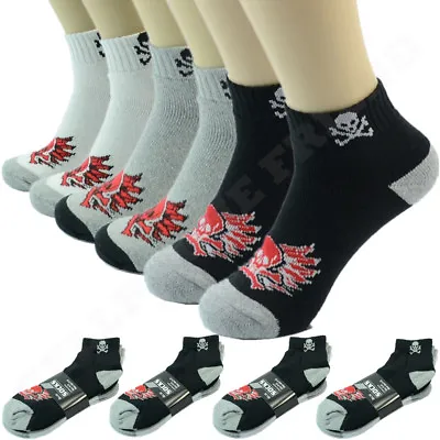Burning Skull Men Ankle Quarter Crew Sports Socks Cotton Low Cut Size 9-13 • $9.99