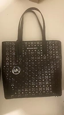 Michael Kors Hayley Tote Black Metallic Nickel With Floral Laser Cut Leather • $40