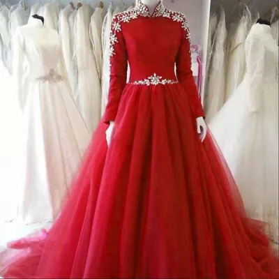 High Neck Red Cheap Prom Evening Dresses Tulle Crystal A Line Homecoming Pageant • $153.22