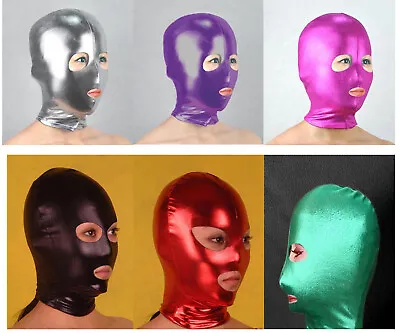 £7.91 • Buy Spandex With Latex Mouth Eyes Open Hood Head Mask Black Gold Purple Silver